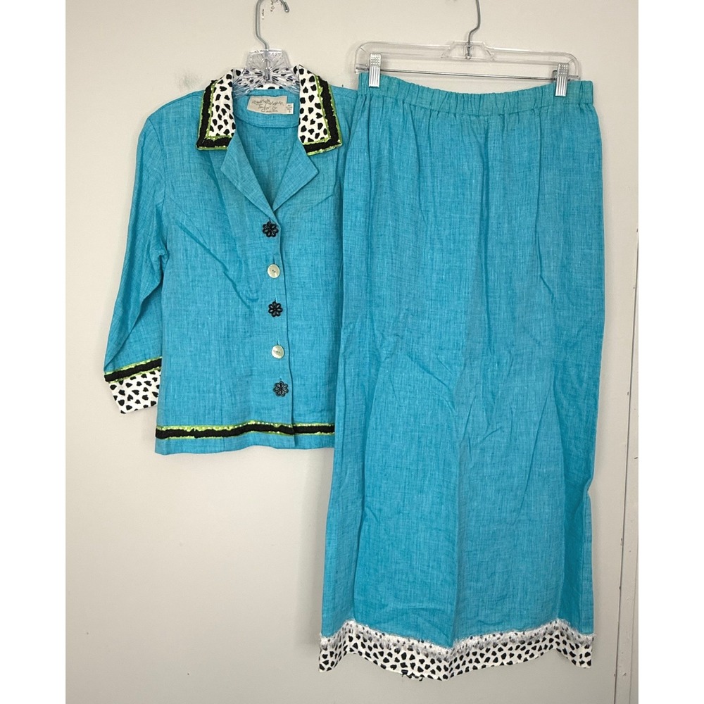 Taylor G Women's Long Sleeve Top and Maxi Skirt Set Blue Size Small 90s Retro